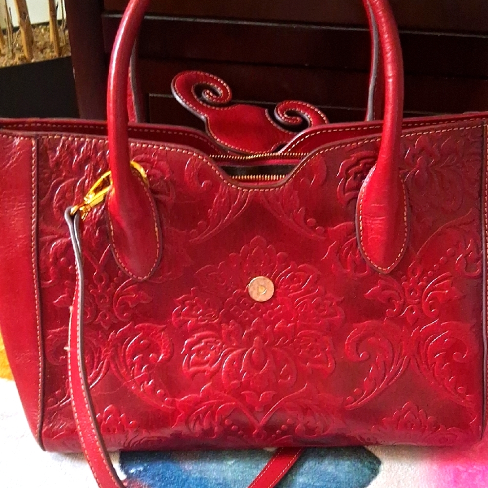 Chic Red Embossed Leather Tote